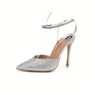 Sandali con tacco alto a punta con strass