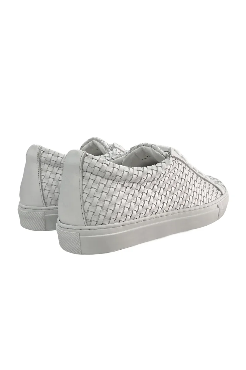 Sneakers uomo bianche in vera pelle intrecciata con suola in gomma bianca made in italy - immagine 5