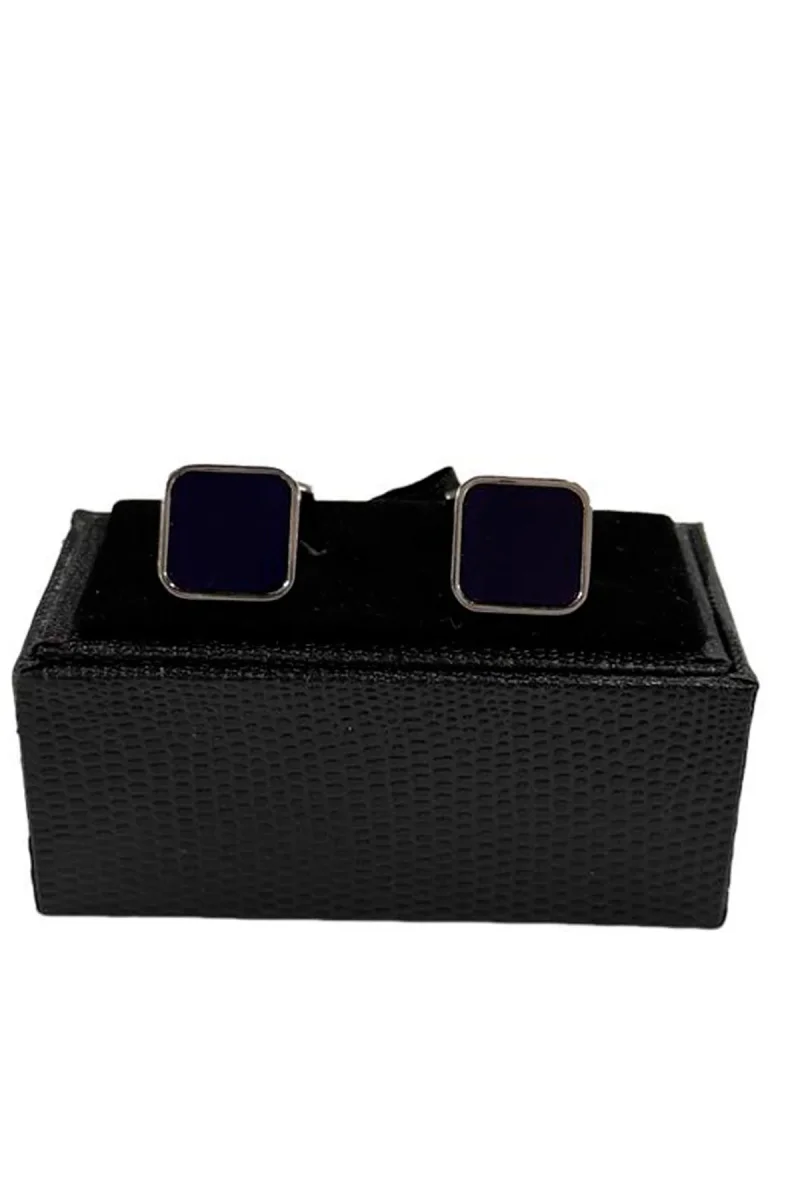 Gemelli da camicia blu Quadrati in vernice con base in acciaio silver - immagine 3